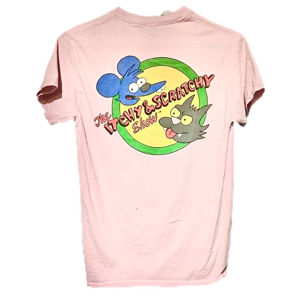 100% cotton Pink Itchy Scratchy Show graphic T-Shirt tee shirt simpsons retro - Picture 1 of 5